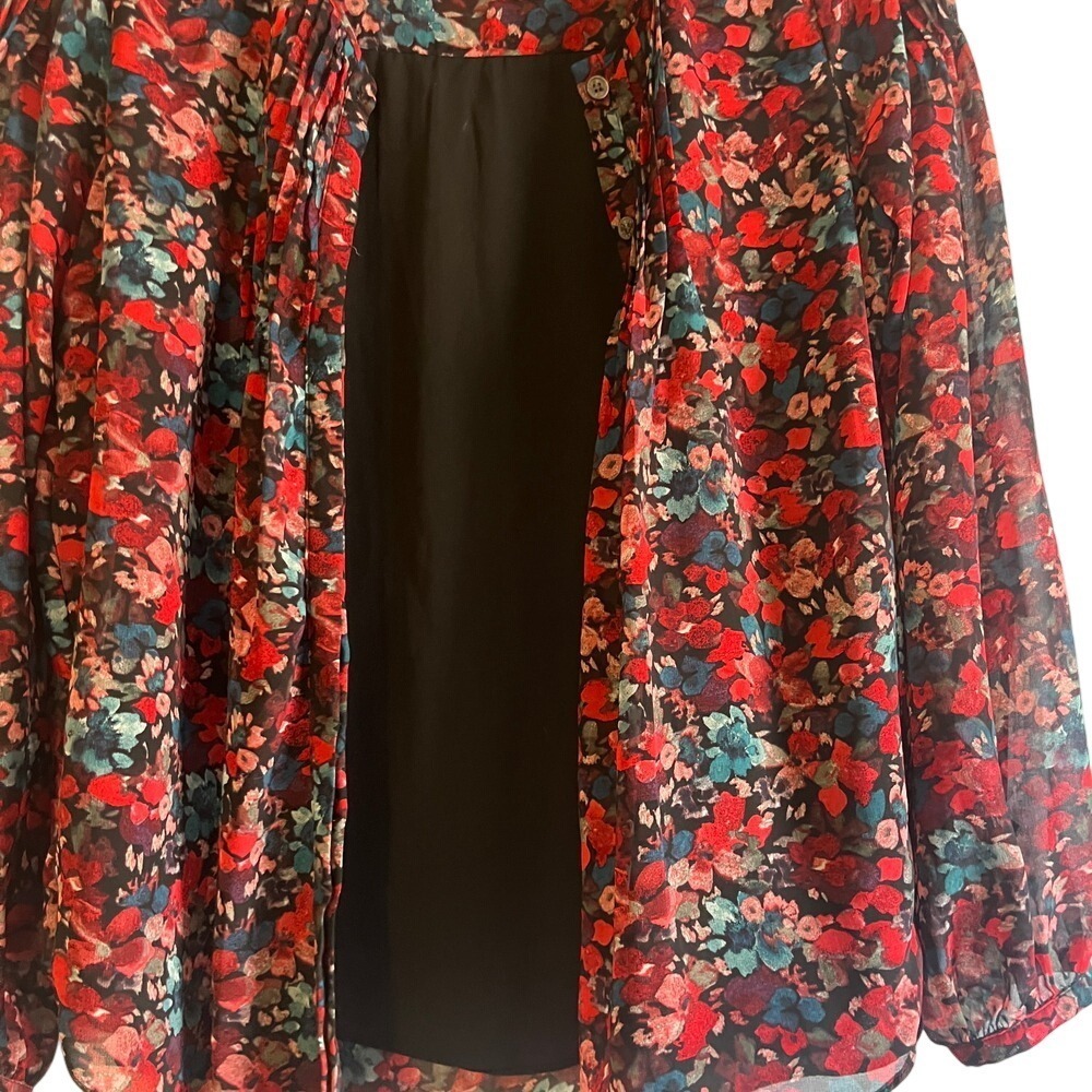 Vince Camuto Floral Print Blouse Pintuck Long Sleeve Top‎ XS - Picture 4 of 10